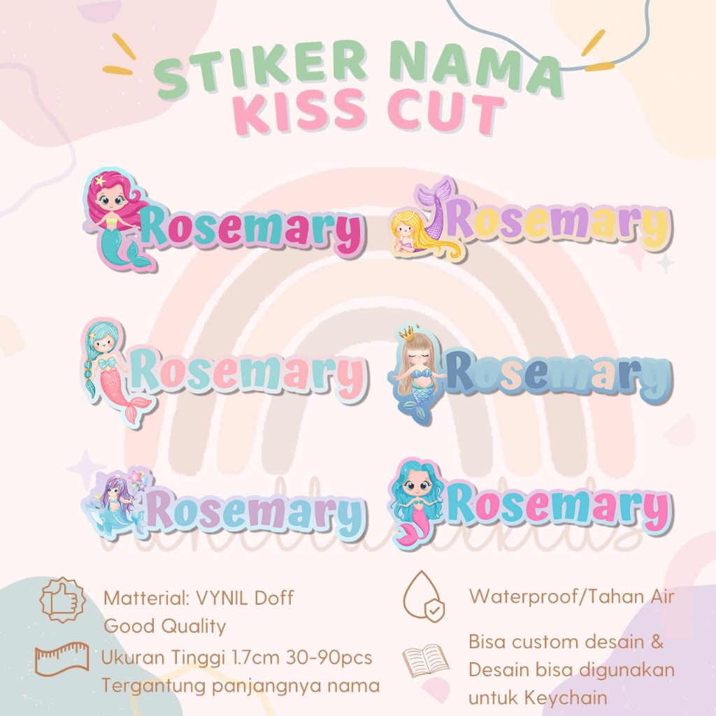 

vanilabeekids 90pcs | STIKER MERMAID | STIKER KISS CUT | STIKER NAMA ANAK | LABEL NAMA | WATERPROOF | TAHAN AIR | STIKER VYNIL | PUTRI DUYUNG