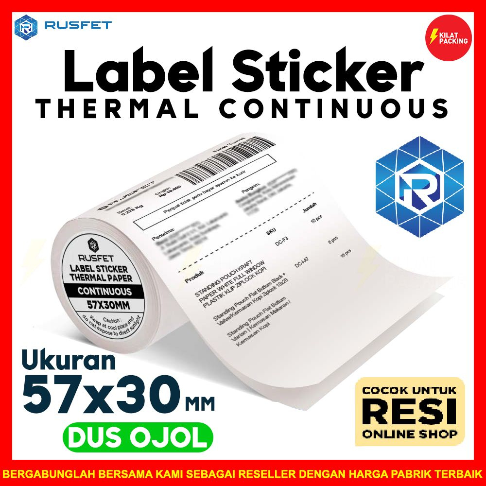 

Label sticker stiker thermal continuous rusfet 57x30 dus ojol