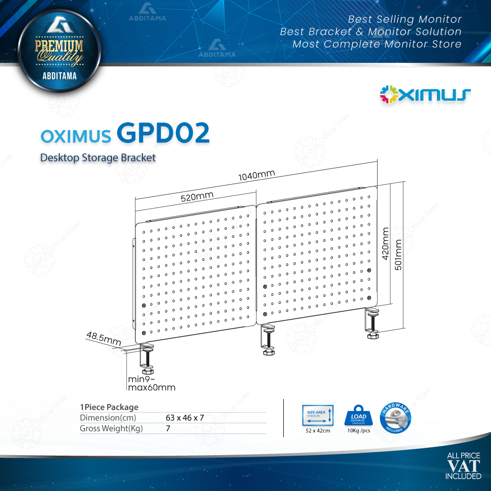 Rak Papan Pemisah Meja Pegboard DIY OXIMUS GP Series Custom Part