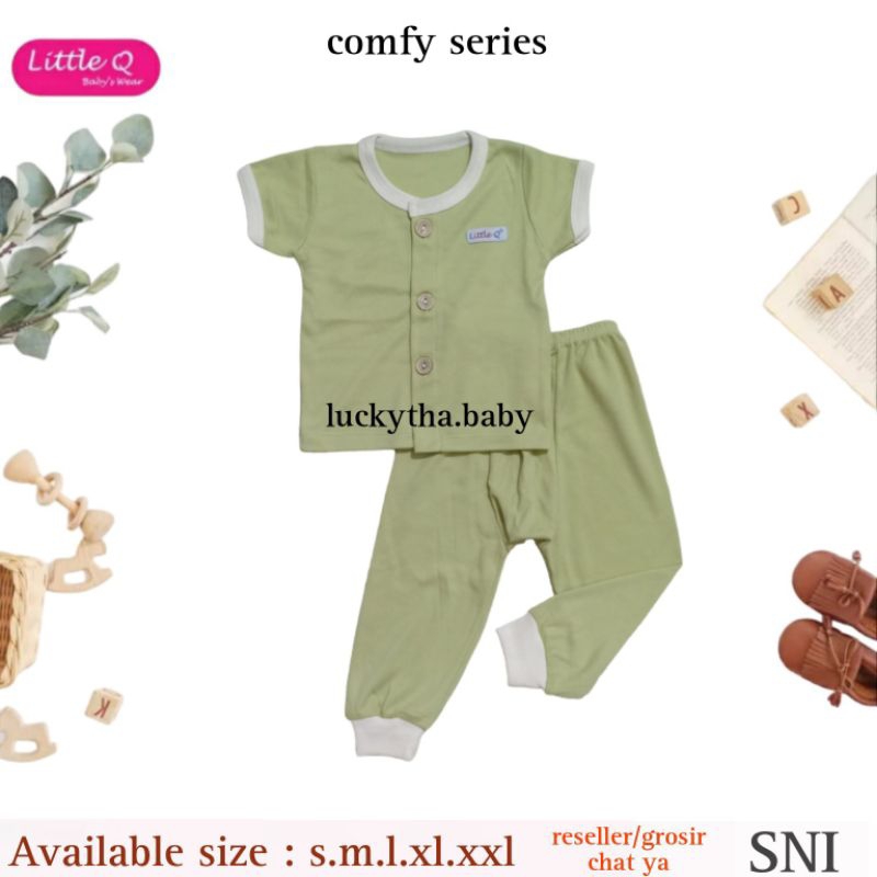 little q comfy CPR bahan cotton 100% baju pendek+celana panjang/ setelan little quen baby/ setelan bayi little q terbaru/ comfy little q polos terbaru / baju bayi polos