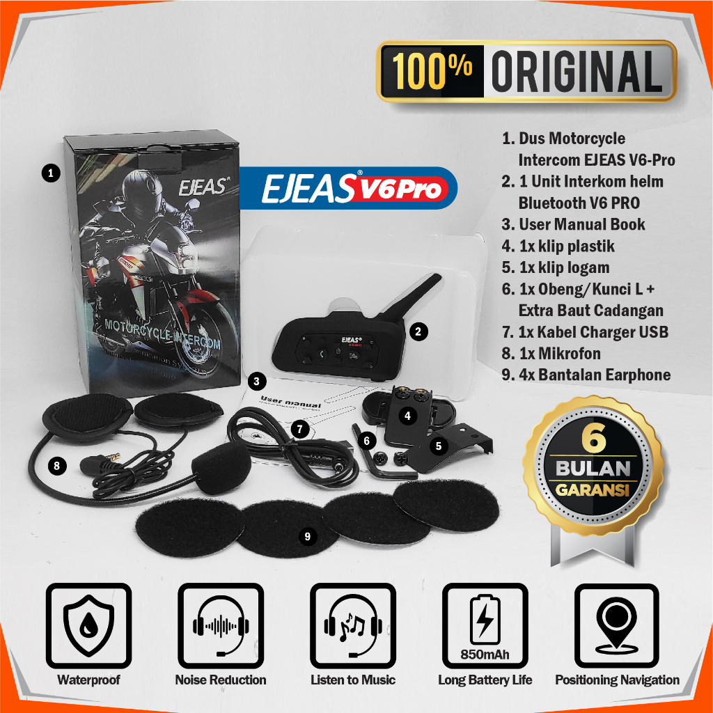 EJEAS V6 PRO HELMET INTERCOM 100% ORIGINAL FULLSET