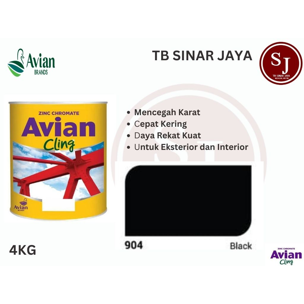 AVIAN CLING ZINC CHROMATE CAT DASAR BESI KEMASAN 4KG - 904 BLACK