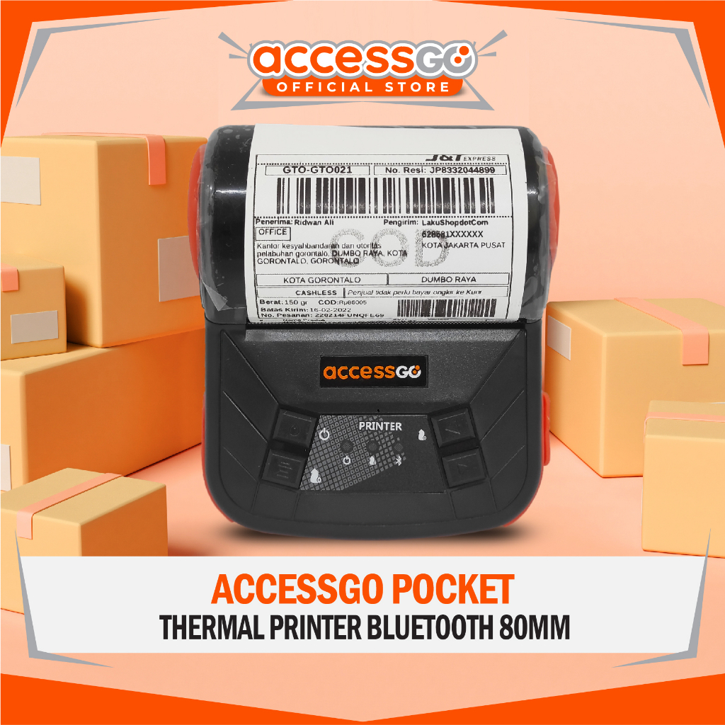 Accessgo Pocket 80mm Mini Printer Thermal Bluetooth Garansi Resmi 1 Tahun