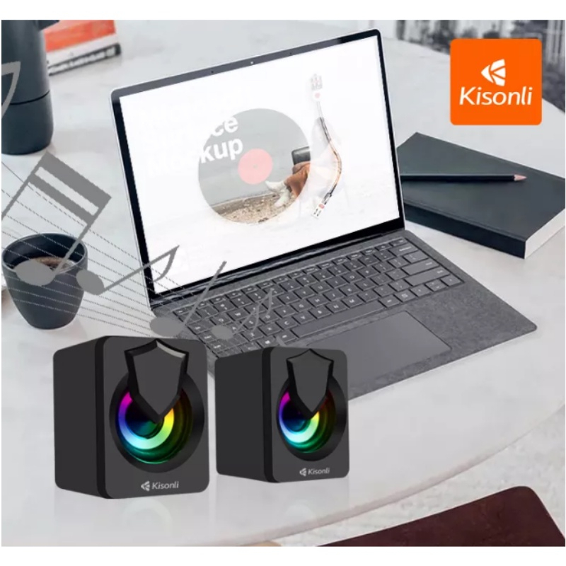 Speker Aktif Kisonli Portabel With LED RGB Light Speaker Laptop Komputer PC L-1030 HITAM - ACS