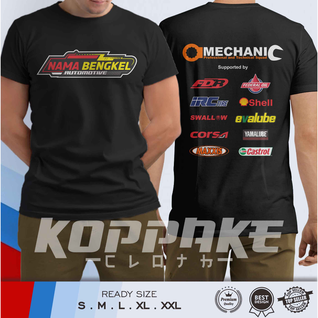 Kaos Bengkel Mekanik Otomotif Gratis Nama Bengkel dan Ganti Sponsor Sesuka mu Baju Otomotif