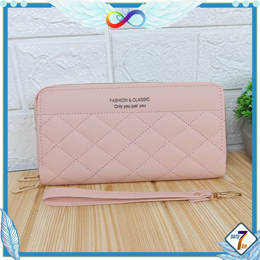 Dompet Panjang Lipat Zipper Multifungsi Tali Pendek Clutch Dompet Cewek 2 Resleting Women Wallet PU Satu7an D69