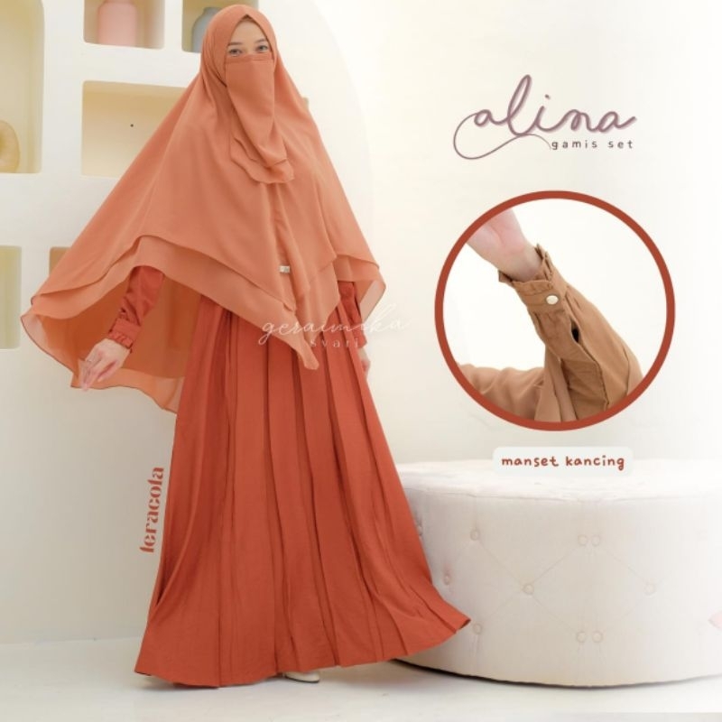 Alina Set By Gerai Mika / Gamis Set Khimar Cadar / Gamis Set Syar'i / Gamis Set Hitam / Gamis Set Pu