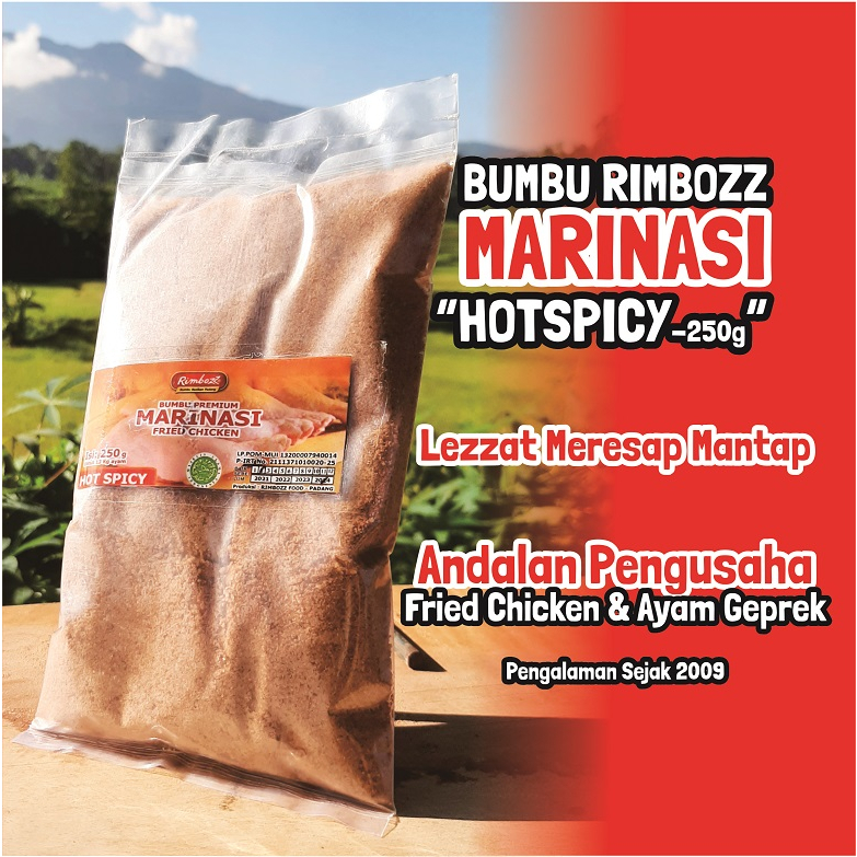 

Bumbu Marinasi Ayam Fried Chicken 250g HOT SPICY RIMBOZZ,Bumbu Rendam Ayam Kualitas Restoran