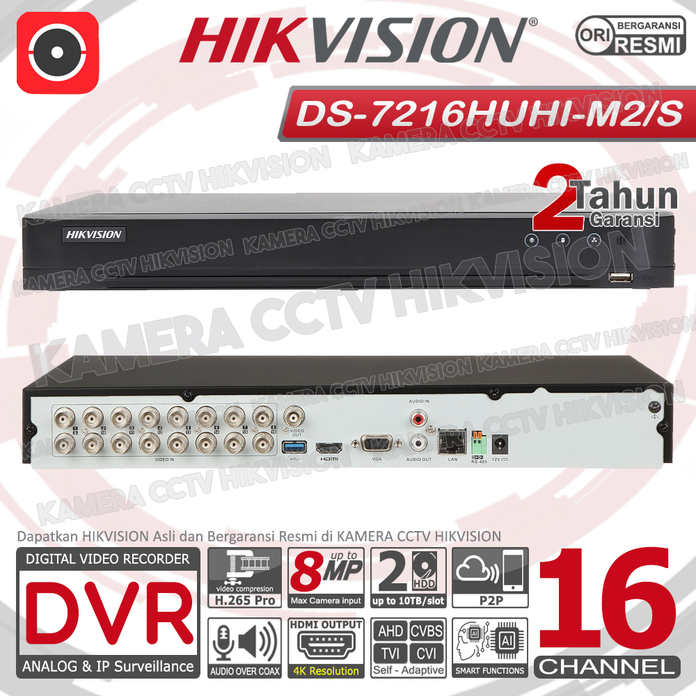 DVR HIKVISION RECORDER CCTV 8MP 16CHANNEL 2HDD TURBO HD 16CH