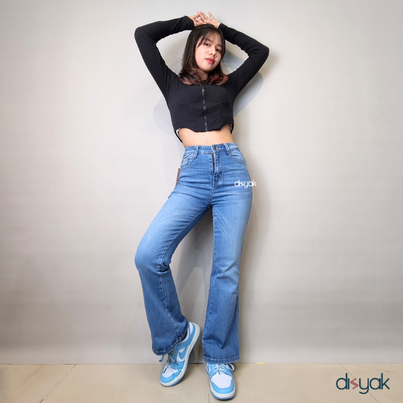 DISYAK-Cutbray Highwaist Stretch Jeans Flare Light  Blue 172-272