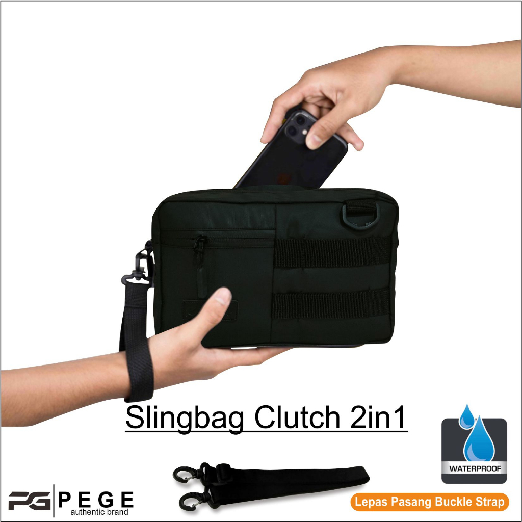 Tas Selempang Pria PEGE Allen Model 2in1 Bahan Bimo Waterproof Anti Air Bisa Slingbag dan Pouch - PG 8963