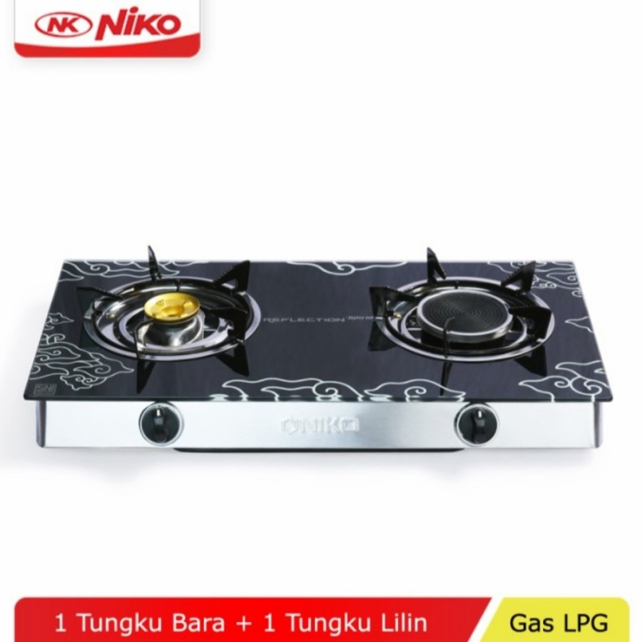 Kompor Gas Kaca NIKO HYBRID 2 Tungku Mix Bara - API BIRU KOKOH BODI MEWAH GRATIS SLANG PAKET REGULATOR BERGARANSI RESMI