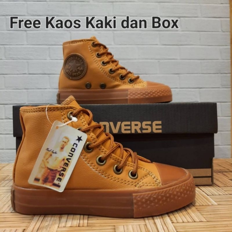 Sepatu Anak Converse All Star Classic Leather Coklat High Kids