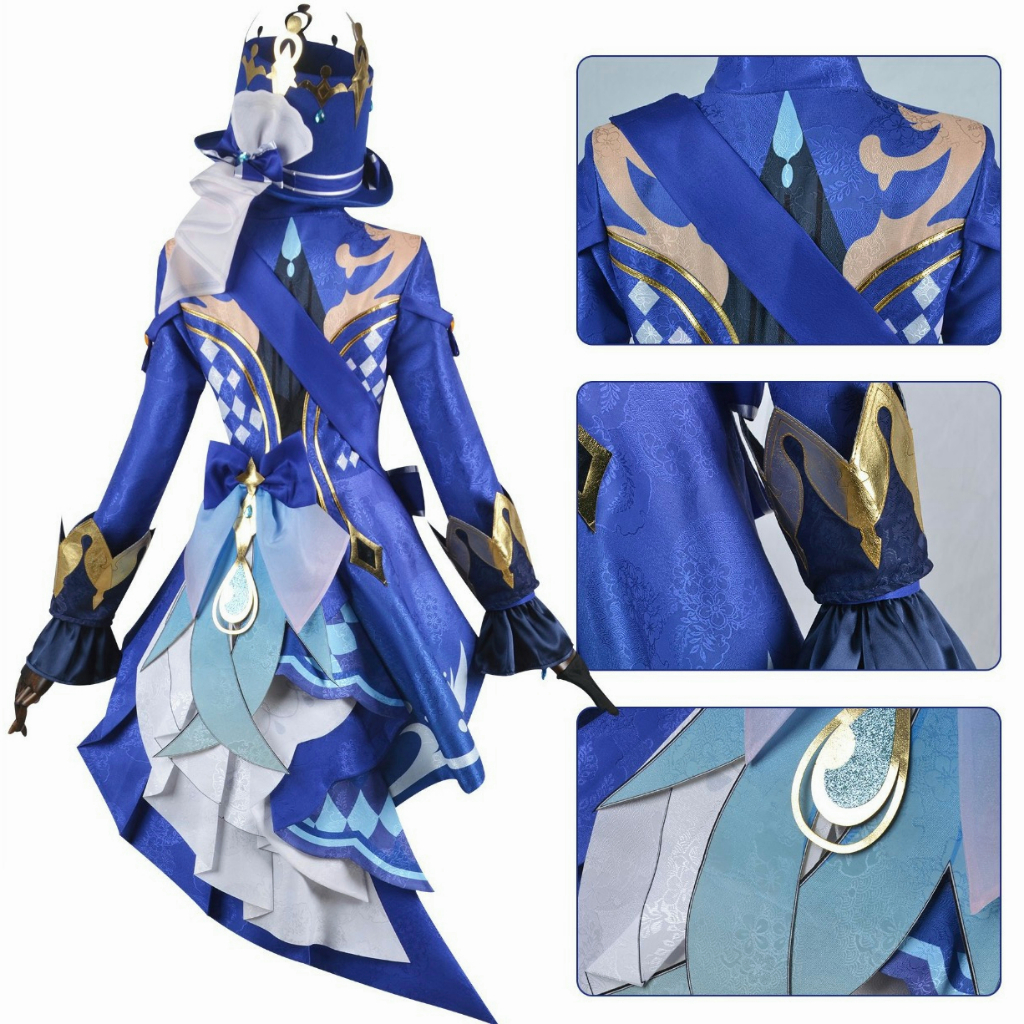 Game Genshin Impact Focalors Cosplay Costume Fontaine God of Justice Blue Pants Uniform Vision Hat Hydro Full Set for Women