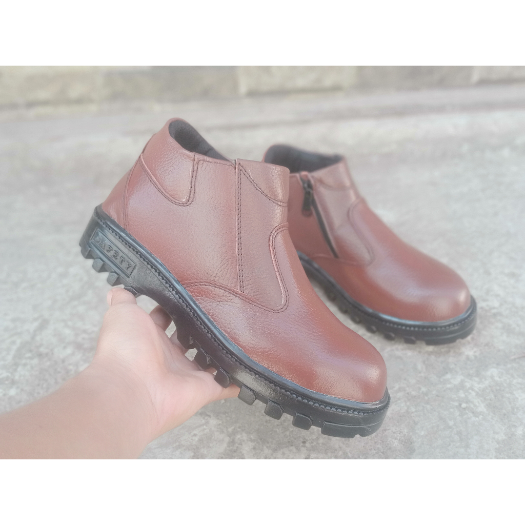 Sepatu Safety King Slip On Resleting Kulit Asli | 100% Original Kulit Asli Ujung Besi