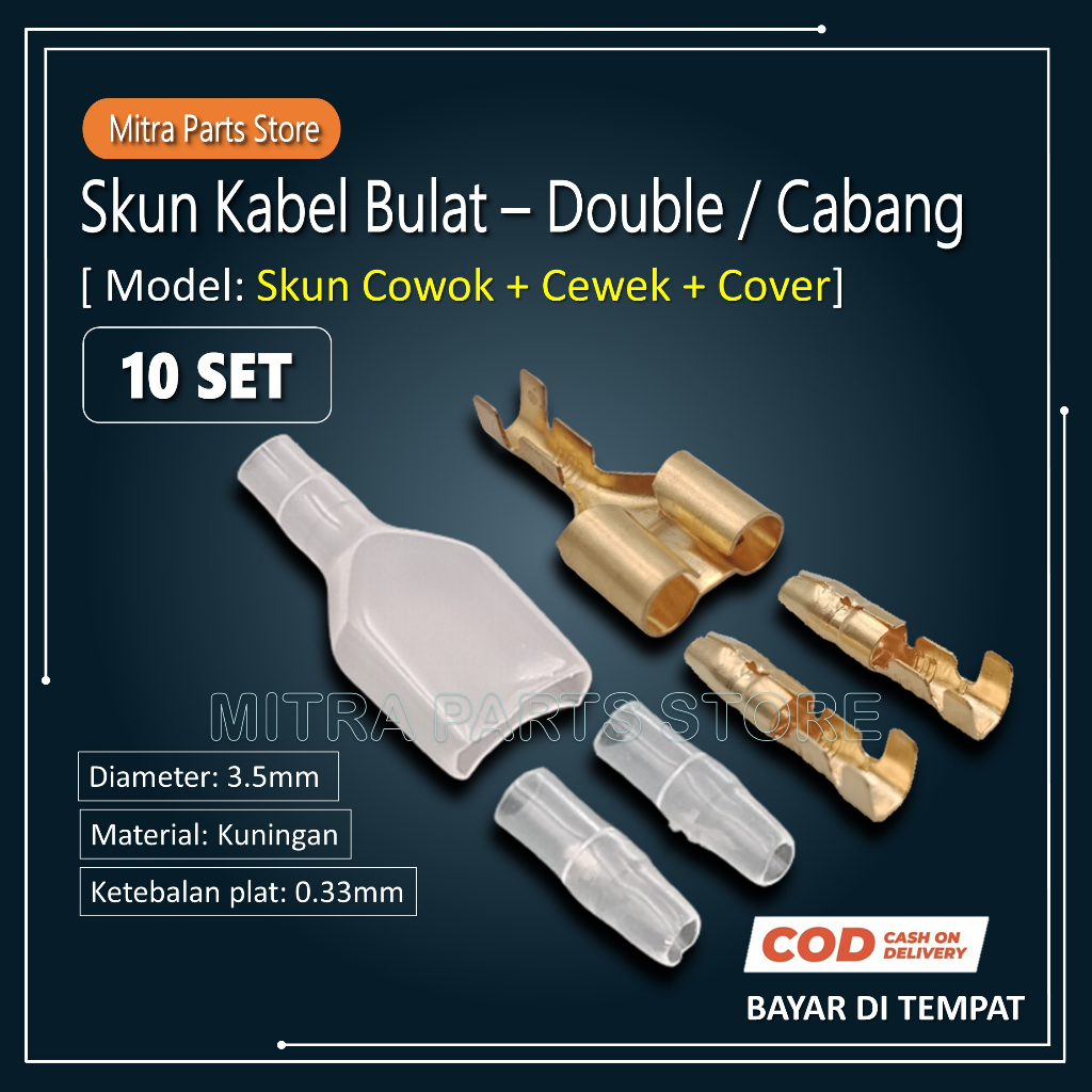 Skun Kabel Motor BULAT model DOUBLE CABANG Cowok Cewek + Karet Cover 10 SET