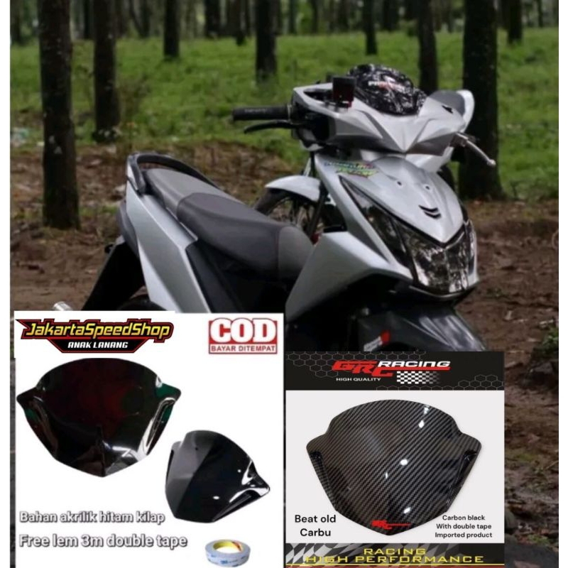 Visor honda beat lama beat karbu bahan akrilik pnp honda beat new esp beat fi lama warna hitam &amp; carbon celup wtp free lem 3m doubel tape