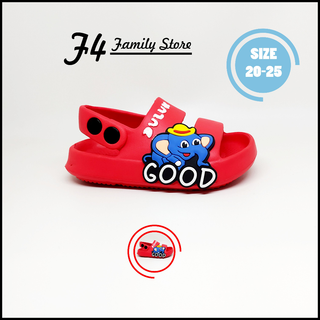 MD79 - Sendal Anak Laki Laki Usia 1 3 Tahun Tali Belakang Terbaru 2023 Motif Gajah Lucu