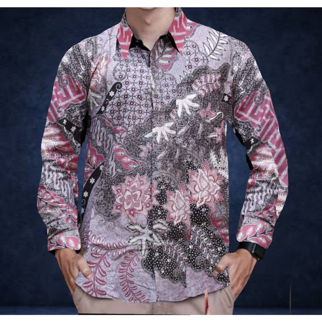 Batik Pria Lengan Panjang BATIK AZMIL HRB026 motif KERATONAN Kode 002 size M L XL XXL Reguler