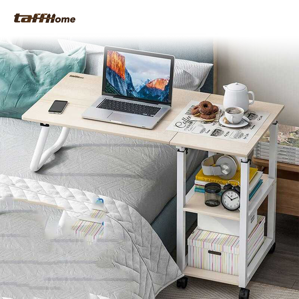 TaffHOME Meja Rak Laptop Adjustable Portable Desk with 2 Rack - A188A - Cream