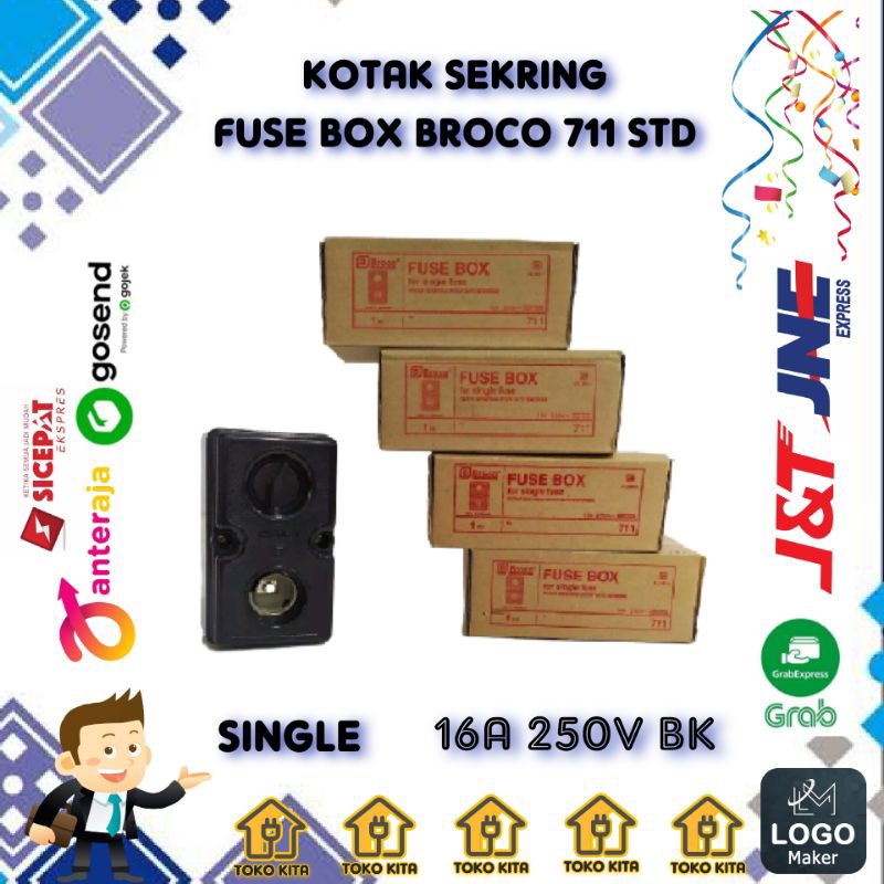 KOTAK SEKRING FUSE BOX BROCO 711 STD SINGLE 16A 250V BK