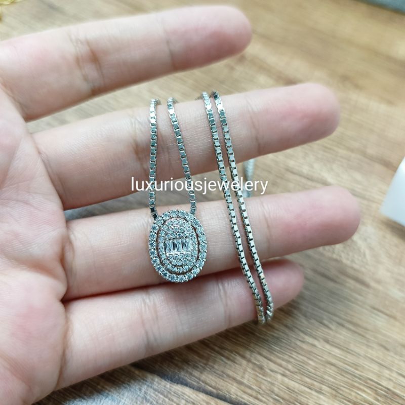 Kalung liontin oval mewah cutting diamond look