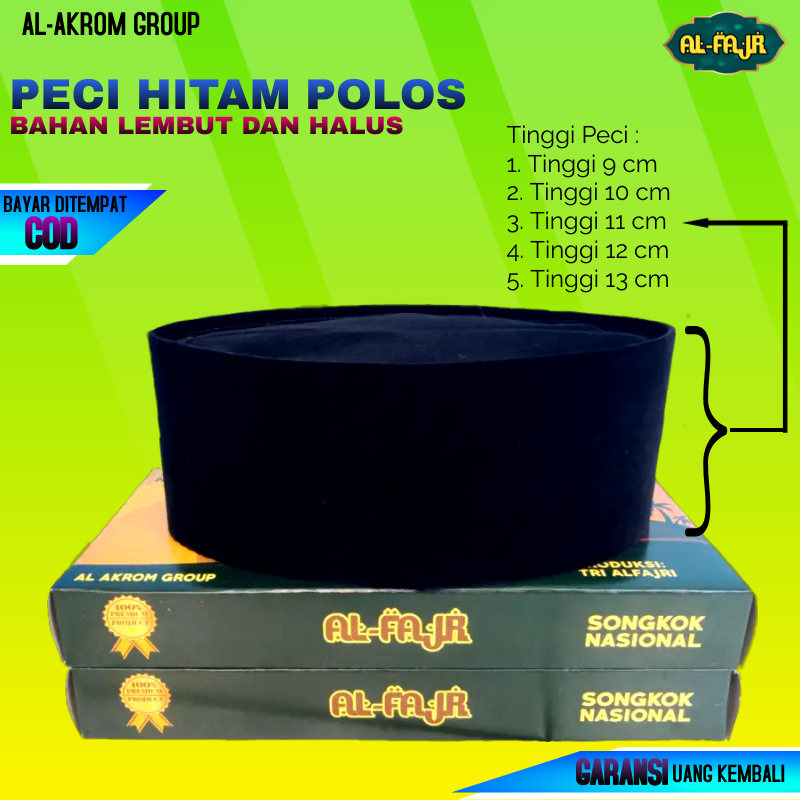 Peci Songkok Hitam Polos Tinggi 9,10,11,12,13 cm Untuk Anak dan Dewasa