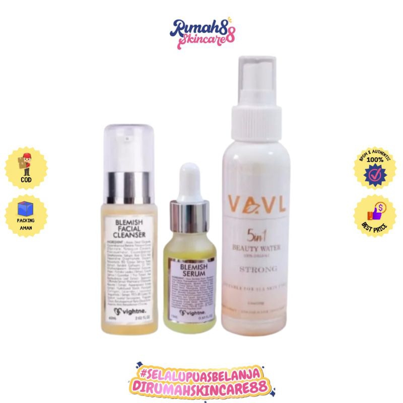 VAVL PAKET ACNE Ori/ Blemish [Strong] FREE GIFT (Serum Blemish, Facial Wash, Face Mist Saffron) BPOM