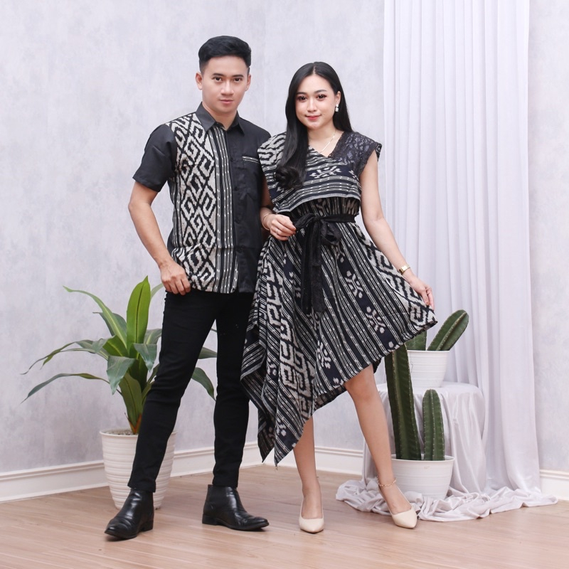 Couple Tenun Toraja Hitam Couple Songket Ivory - Dress Tenun ANSTORE14