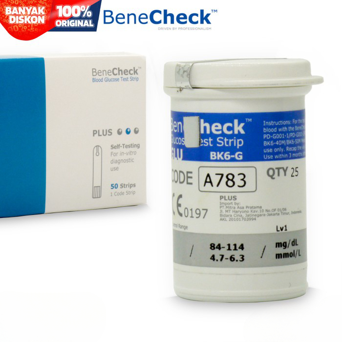Alat cek gula darah - BeneCheck PLUS Test Strip Gula Darah (Glukosa)