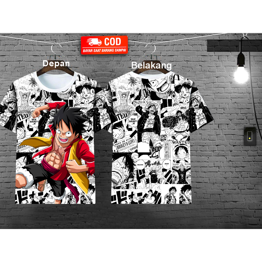Kaos Distro Cowok Motif Luffy Depan Belakang ada Sablon Untuk Pria Dewasa