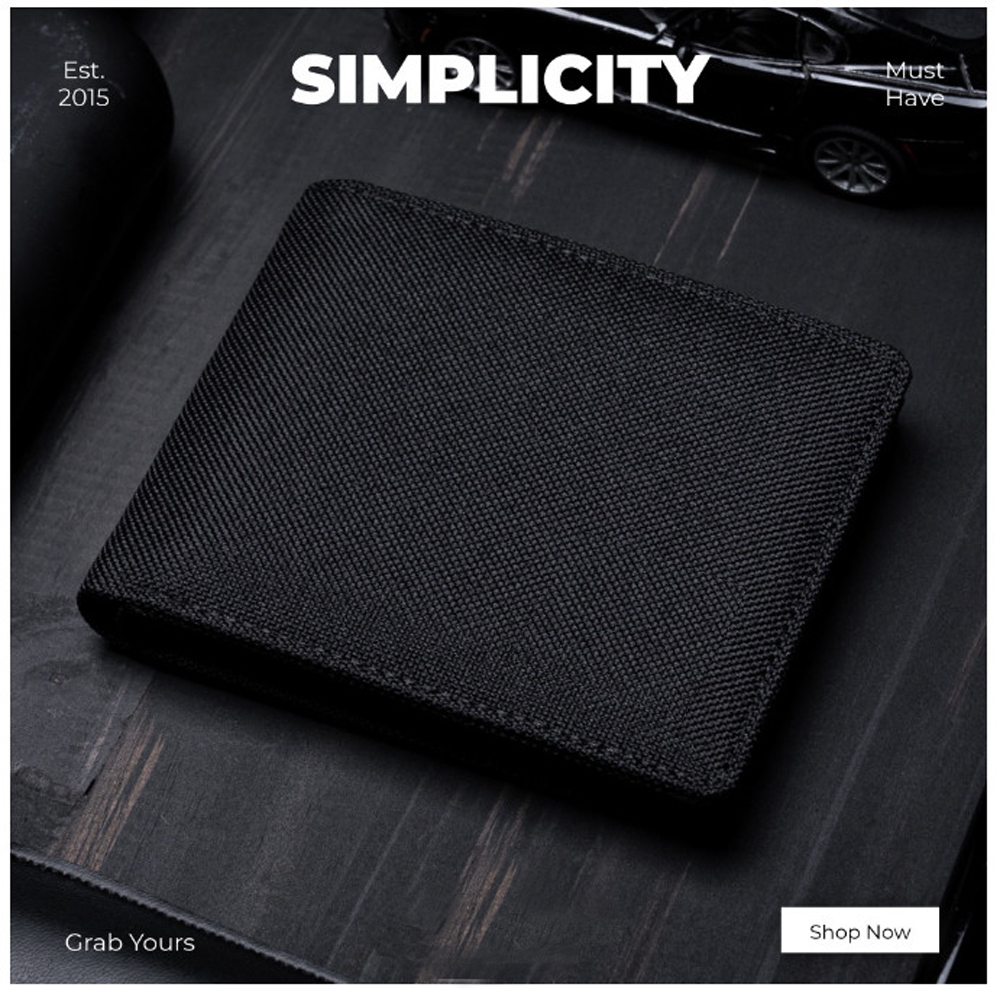 Dompet Pria Bahan Kanvas Import C-2023 #Black Dompet Kanvas Lipat Dua Men Wallet Premium Dompet Pendek elegan Dompet Bifold + Bonus Box