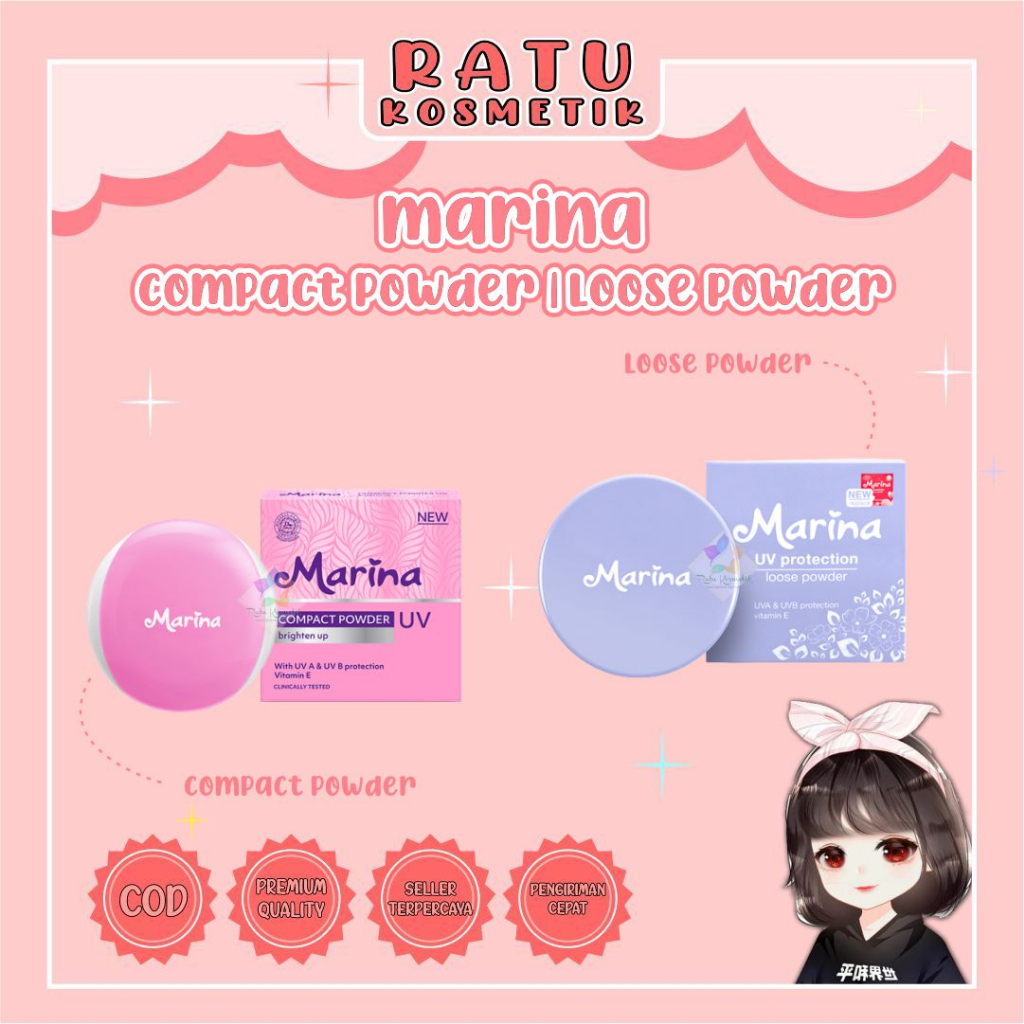 ❤ RATU ❤ Marina Compact Powder UV Brighten Up 12g | Loose Powder UV Protection 25g | Bedak Padat Tabur