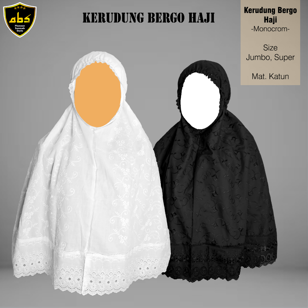 JILBAB BERGO IHROM  IHRAM  KERUDUNG SUPER BESAR JUMBO HIJAB HAJI DAN UMROH UMRAH   BAHAN KATUN ADEM MOTIF RENDA PREMIUM