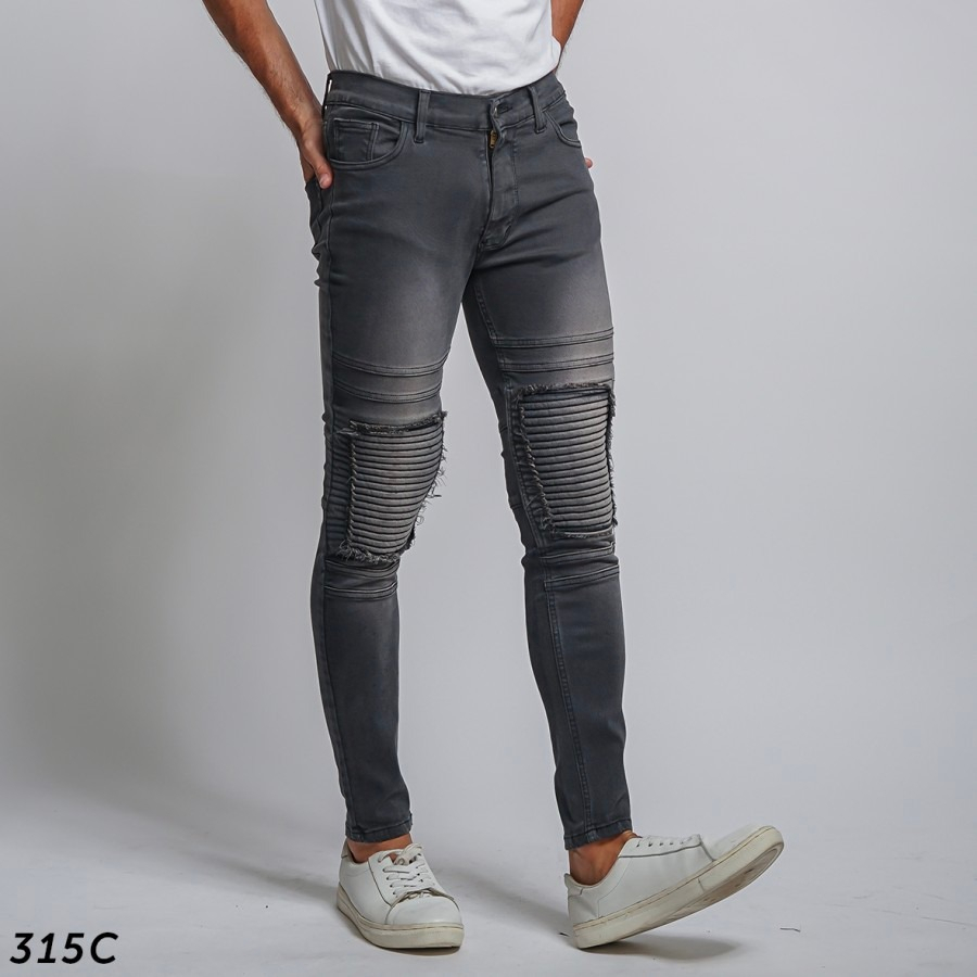 SKINNY JEANS BIKERS PATCH GREY WASH WHISKER PRIA PULL&amp;BEAR SOFT JEANS ABU TUA FEDDING