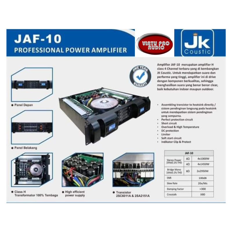 Power Klas H/4 Chanel JK COUSTIC JAF10/ 4× 1000 Watt 8 Ohm Original