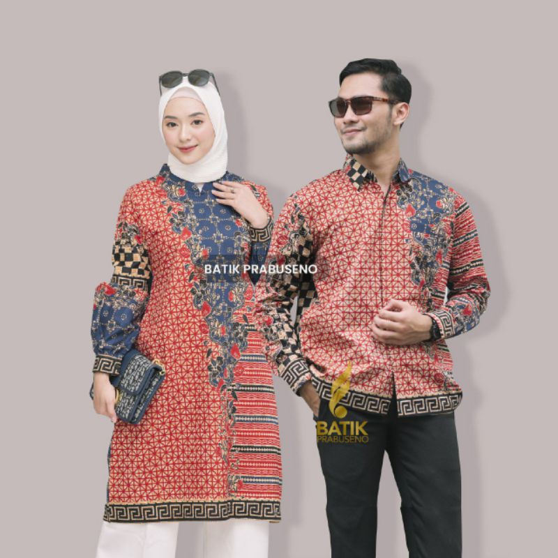 Batik Prabuseno Couple Sarimbit Modern Seragam Keluarga Tunik Kemeja Lengan Panjang Slimfit Lemaran 