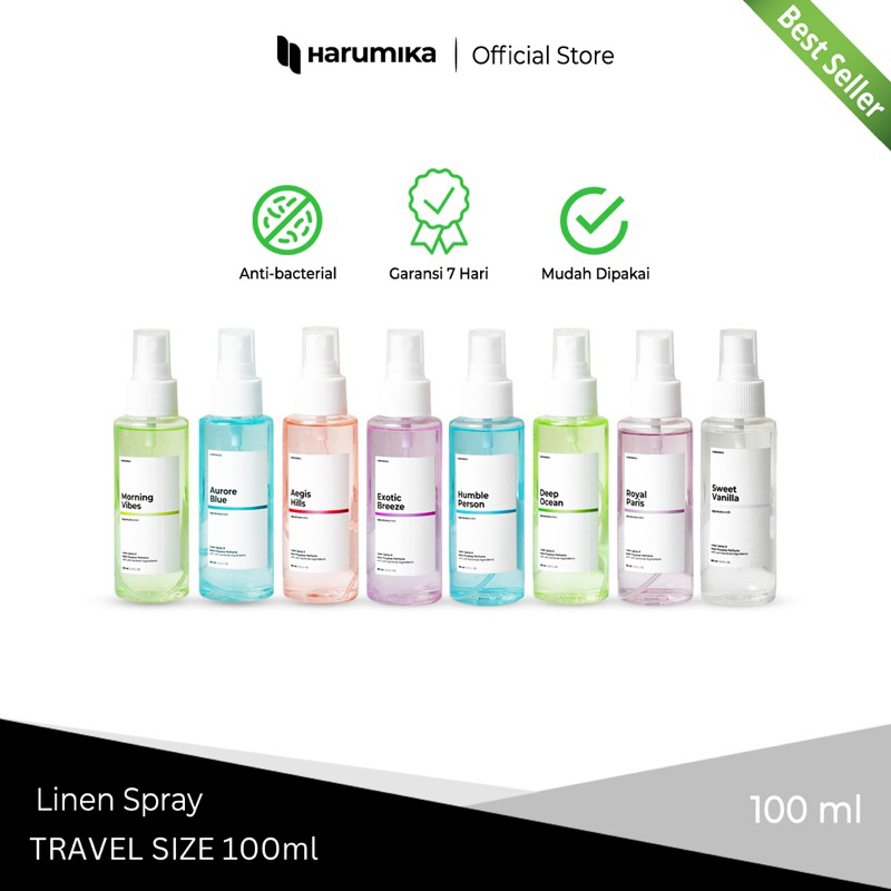 HARUMIKA TRAVEL SIZE SATUAN 100 ml LINEN SPRAY ANTI BACTERIAL