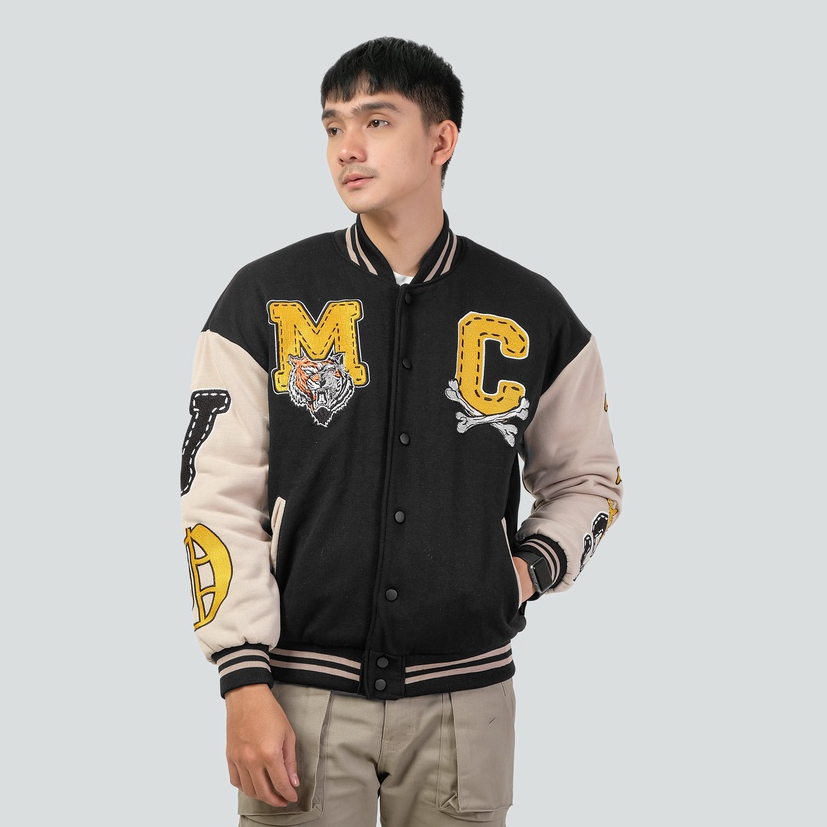 Varsity Jaket Tiger Black Full Bordir Premium Distro