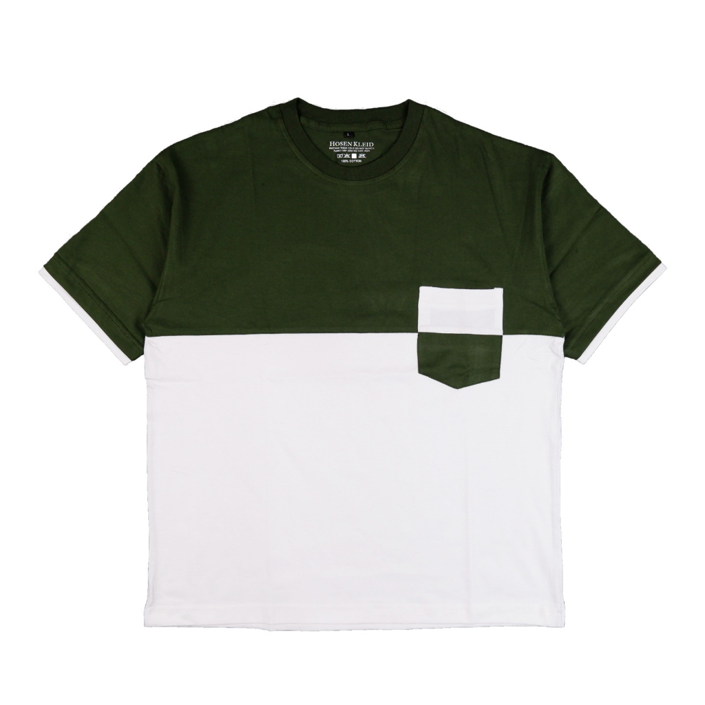 HosenKleid Oversized T-shirt Two Tone Combination Army White Pocket Style Cotton Combed 24s Pria  dan Wanita