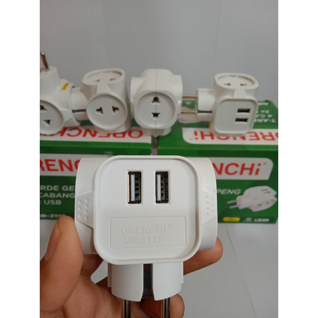 ORENCHI OR-3119 Steker T Arde Datar 4 Cabang + 2 USB - SATUAN -