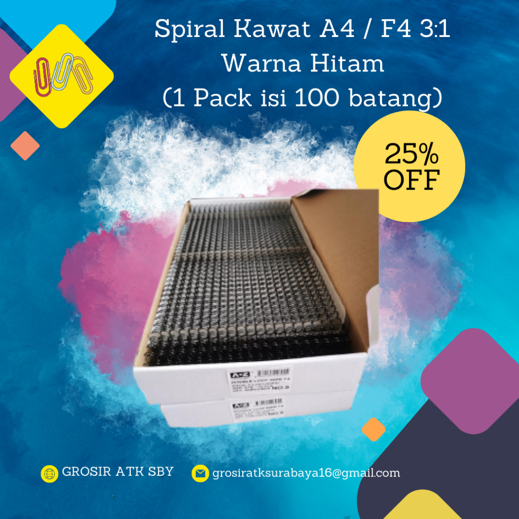 

Wirebind / Spiral Kawat Folio Type 3:1 (1 Pack isi 100 batang)