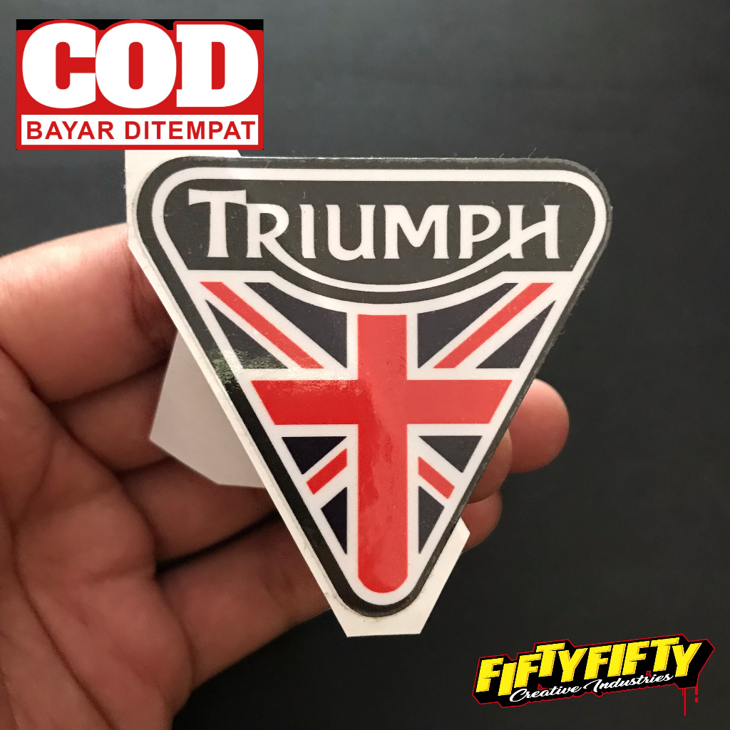 Stiker Print Cut TRIUMPH LOGO Stiker Printing Laminasi Glossy Stiker Motor Mobil Helm Sudah Membentuk Pola Desain