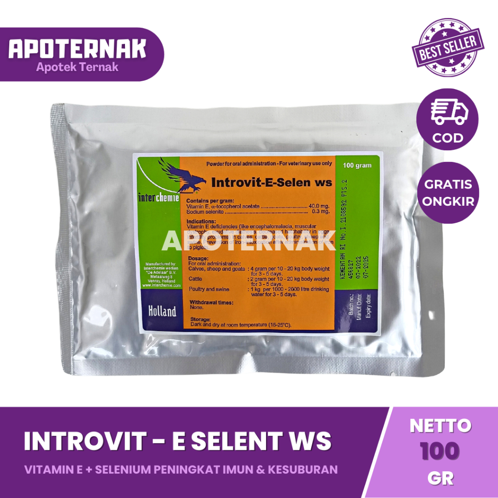 INTROVIT E SELEN WS 100 gram |  Vitamin Meningkatkan Fertilitas dan Sistem Kekebalan Hewan | Like Cetavit E selen