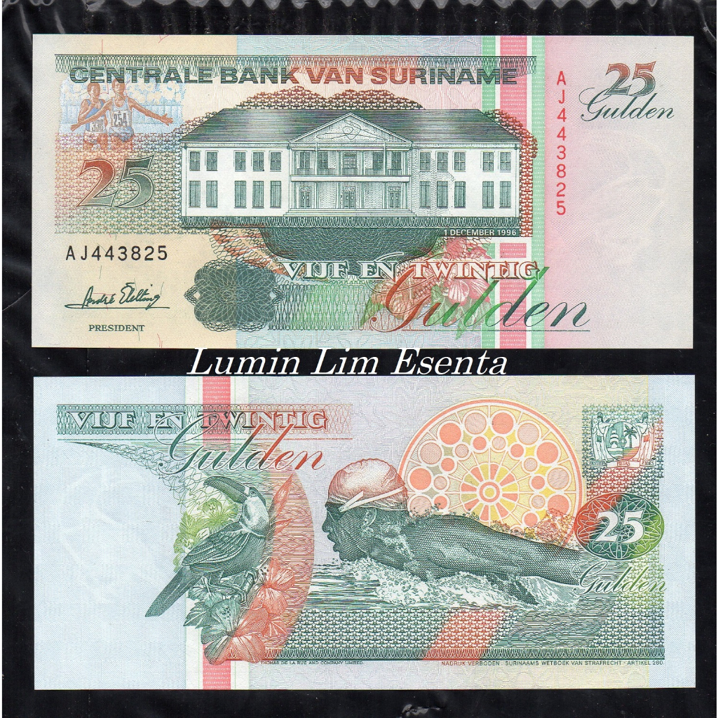 BL2021 Per 1 Lembar Suriname 25 Gulden Tahun 1996 UNC Mulus