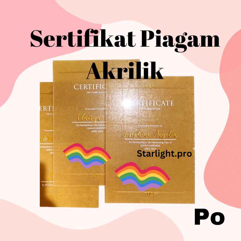certificate Sertifikat custom akrilik acrylic kelas kursus nailart sulam piagam akrilik plakat custo