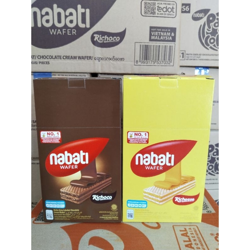 

Wafer Richeese Nabati 1 bok isi (20.Pcs) Wafer Keju Nabati Wafer Cokelat Nabati