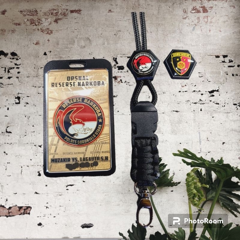 

plat id card lanyard holder peneng logo narkoba 2 sisi