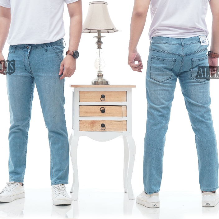 Celana Jeans Pria Pensil Panjang Laki Cowok Dewasa Slimfit Skinny Polos Distro Alkhalis