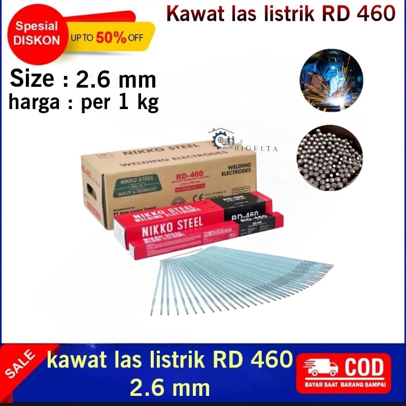 NIKKO RD 460 kawat las listrik nikko RD 460 diameter 2.6 mm harga perkilo